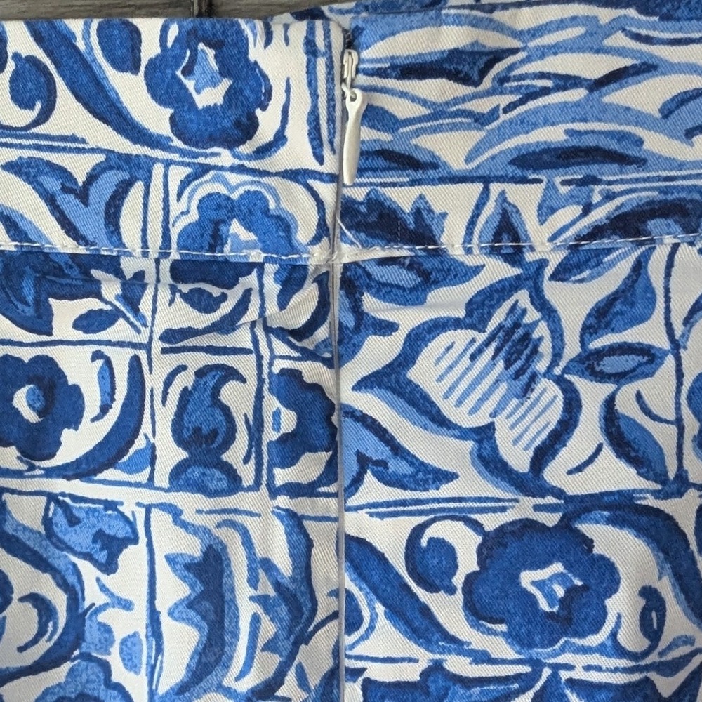 Ann Taylor Wrap Skirt Side Tie Blue White Floral Tile Print 14 Coastal Preppy - Picture 10 of 10